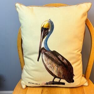 Betsey Drake Pelican Indoor Outdoor Pillow USA 15x19 Home Decor Beach